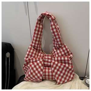 Bolso grande de lona a cuadros con lazo Extragrande - Product Image 5