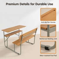 Bureau et chaise scolaires modernes doubles pour étudiants, bureau d'étude réglable en plastique et métal