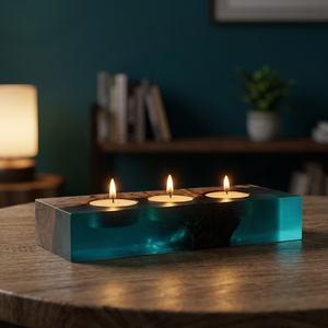 Olive Wood Handmade Gravure Printed Square Candle Stand & Epoxy Resin <b>Tealight</b> <b>Holder</b> Modern Office Home Decor Fujian - Product Image 3