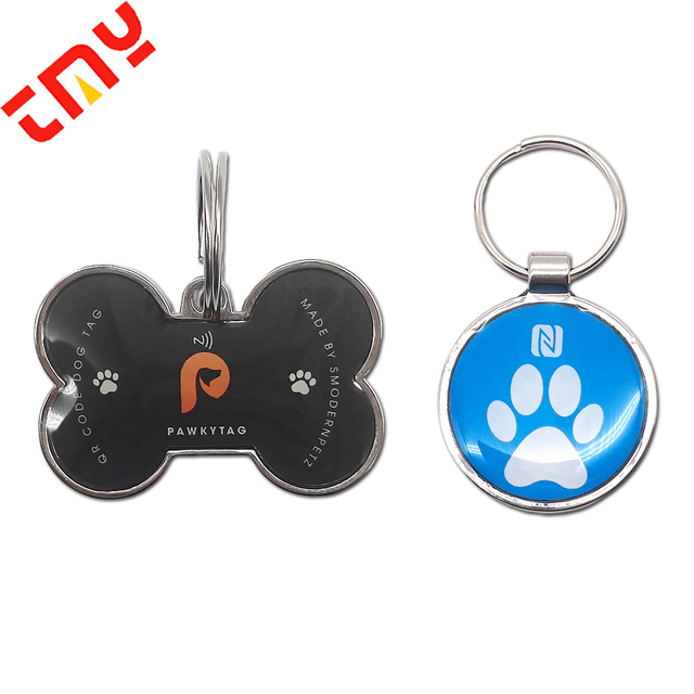 Waterproof Custom Printed Wearable Smart Wireless Round Metal QR Code Pet Cat ID Name NFC Dog Tag With an Chip Inside