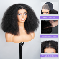 Perruque frontale en dentelle 13x4 bouclée et volumineuse, densité 300%, pré-épilée, avec ligne de cheveux naturelle, en cheveux humains, style Kinky Curly – Fournisseur Populaire