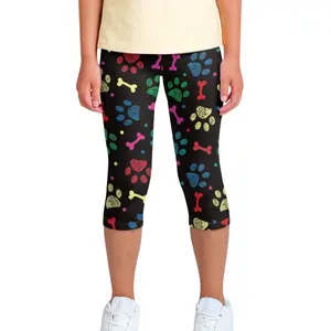 OEM toptan çocuk kısa Yoga pantolon öğrenci baskı sevimli köpek pençe çocuklar tozluk pantolon talep üzerine baskı giyim çocuklar için