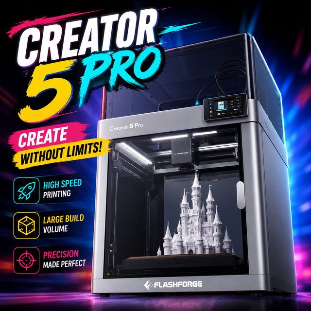 Flashforge Creator 5 Pro 4-nozzle 3D Printer with a Printing Size of 256*256*256mm Active Chomber Heotina