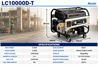 Generador de gasolina LONCIN de 9kw trifásico con inversor, tipo marco, arranque eléctrico, con ruedas, tanque de combustible de 40L, modelo duradero, 12h, certificado CE