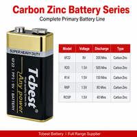 Baterai Seng Karbon 9V 6F22 200 menit Daya Tahan Lama Casing Baja Anti Bocor untuk Detektor Asap Alarm Multimeter