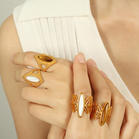 Anillos de piedra Natural de diseño abierto grueso ancho de acero inoxidable de alta calidad Punk para mujeres y hombres, joyería de moda de fiesta impermeable