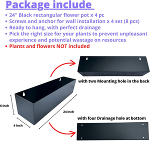 Ensemble de 4 jardinières en fer noir de 24 pouces avec trous de drainage - Écologiques pour l'extérieur, le jardin et la maison - Product Image 2