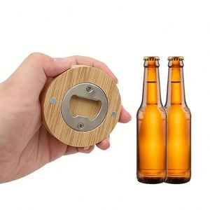 Abridor de Botellas de Cerveza Redondo de Madera Creativo, Imán para Refrigerador, Destapador de Cerveza con Logotipo, Destornillador de Cerveza de Acero Inoxidable - Product Image 1