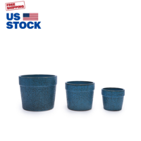 Ensemble de 3 pots à plantes en céramique Mdj, ronds, bleus texturés, pour l'intérieur, l'extérieur, la maison, le jardin, les jardinières à fleurs