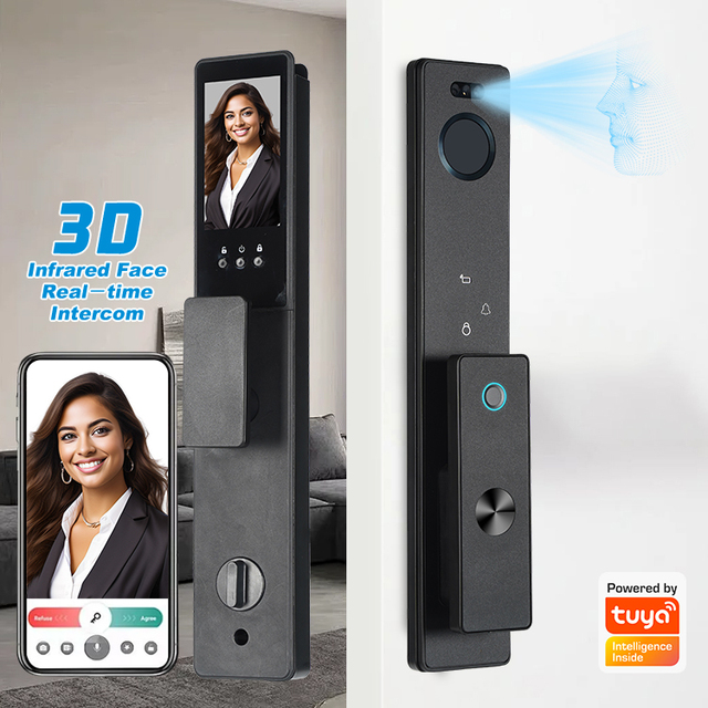 3D Face Recognition AI Fully Automatic Electronic Digital Biometric Fingerprint Smart Lock for Aluminum Door with Wi-Fi Enabled