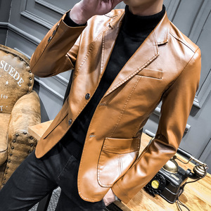 Nuova giacca autunnale in finta pelle sintetica giacca da uomo coreana alla moda Slim Fit rosso nero alla moda giacca da uomo - Product Image 3