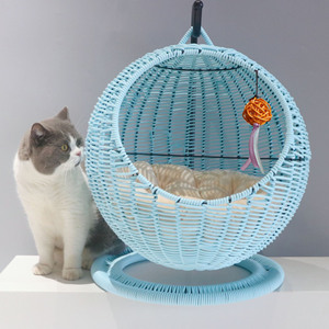Hamac pour chat en rotin tressé semi-fermé, <span class=keywords><strong>panier</strong></span> suspendu pour chat, pour cage, utilisation en intérieur, respirant pour l'été - Product Image 2