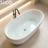 Baignoire SICO 1,7 m blanche à rayures verticales cannelées, baignoire de trempage en surface solide, baignoire de luxe pour villa, hôtel boutique, salle de bain