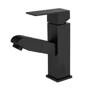 Modern Single Handle Basin Faucet Black Ceramic Valve Core Pull Out <b>Spray</b> Deck <b>Mounted</b> Single Hole - Product Image 1