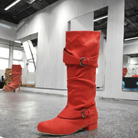 Botas de Baile de Salón/Latinas para Mujer, de Tacón Bajo y Caña Alta, con Exterior de Franela Moderna y Forro de Algodón, Venta al Por Mayor