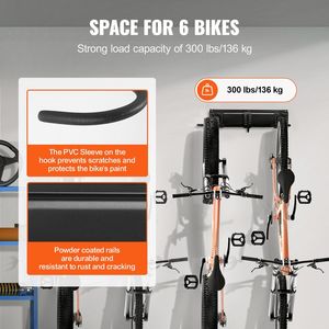Customizable 6-<b>Bike</b> Storage Rack 3 Helmets <b>Hooks</b> Wall Mount 51-Inch <b>Bike</b> Storage Hanger Home <b>Garage</b> Organizer Adjustable Holder - Product Image 3