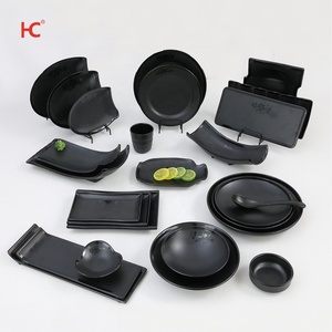 Nordic Unbreakable Large Black Matte Melamine Plastic Tableware Set 4-Piece Restaurant <strong>Tapas</strong> Dinnerware Plated Surface Parties - Product Image 1