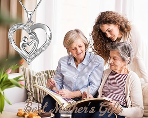 Hot Sales Deloach 925 Sterling Silver Rhodium Plated Vintage Zircon <strong>Mother</strong> <strong>Daughter</strong> Love Heart Pendant Necklace Engagement Party - Product Image 4