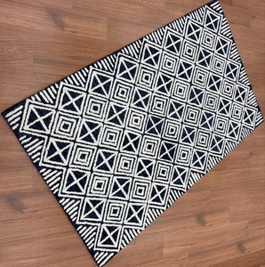 Alfombra Floral Azul Marino Hecha a Mano, Lavable, con Diseño Geométrico Moderno, Alfombra Suave de Primera Calidad para Dormitorio, Sala de Estar, Hogar Elegante - Product Image 1