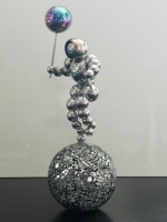 Trofeo de Astronauta con Mapa del Mundo Decorativo Moderno de Diseño Nuevo, de Acero Inoxidable Plateado y Pulido, para Regalo Empresarial