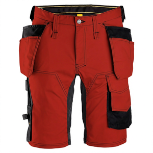Pantalones Cortos Cargo Rojos para Hombre, Cintura Media, Lona de Poliéster, Casuales, Transpirables, Cintura Elástica, Bolsillos, Largo Bermuda, Teñido Liso - Product Image 1