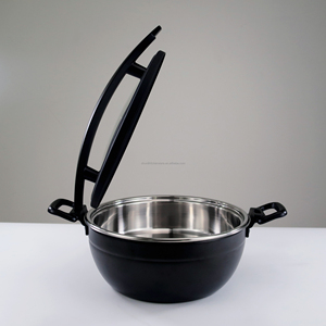 Scaldavivande a Tre Strati in Acciaio Inox 304, Pentola Riscaldante Nera per Buffet con Coperchio in Vetro, Adatta per Induzione - Product Image 3