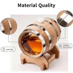 Barile in Quercia da un Gallone per Arredamento Casa con Specchio in Vetro e Supporto per Whiskey, Bourbon, Cocktail, Rum, Tequila, Idromele, <span class=keywords><strong>Vino</strong></span> - Product Image 4