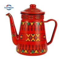 Bouilloire de camping en acier émaillé 1,5 L avec poignée métallique écologique et couvercle pour café et thé
