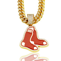 Collier pendentif chaussettes de Boston rouge tendance, vente chaude, pour hommes et femmes, style streetwear hip-hop, chaîne cubaine entièrement en cristal, vente en gros