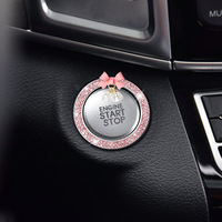 Stiker Dekoratif Tombol Start Mobil Satu Sentuhan dari Aluminium Alloy, Berhiaskan Rhinestone, Pita, Kristal, Lonceng, dan Liontin, Cincin Pengapian, Impor