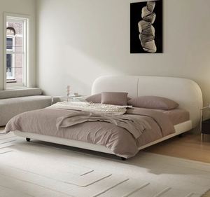The Large White Fabric <b>Bed</b>, Light French Cream-colored Wabi-sabi Style Retro <b>Double</b> Upgraded Solid Wood Fabric <b>Bed</b> - Product Image 2