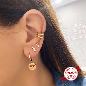 Orecchini a cerchio a forma di cuore in rame placcato oro Blush placcato in rame per adolescenti innamorati Emoji gocce per selfie per eventi scolastici - Product Image 3
