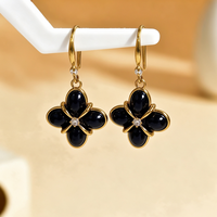 Anting Bunga Merah Vintage Wanita, Anting Gantung Baja Anti Karat Berlapis Emas, Perhiasan Bunga Resin, Aksesoris Hadiah Elegan