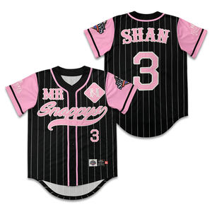 Maillot de baseball d'usine OEM, vente en gros d'uniforme de baseball vintage rayé rose avec design par sublimation bon marché - Product Image 1