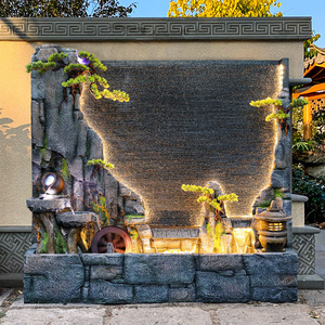 Fontaine murale en pierre Quanfangyuan pour extérieur, décoration de jardin avec lumières LED et plantes 110-230V - Product Image 5