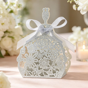 Boîtes à bonbons en papier en forme de mariée scintillante, boîtes à dragées creuses pour mariage, anniversaire, fête prénuptiale, décorations de fête, boîte cadeau de remerciement - Product Image 1