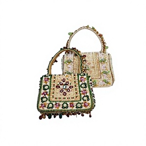 Handmade Beaded Half Moon Evening Bag with Pearl Fringe and Ring Handle Elegant Clutch <b>for</b> Party <b>Wedding</b> - Product Image 1