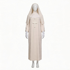 Disfraz de monja blanca, vestido religioso color blanco hóveda con cruz, disfraz de Halloween para adultos - Product Image 1