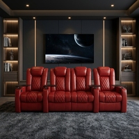 Système Home Cinéma Quatre Places, Canapé de Cinéma Moderne en Cuir Véritable de Luxe Italien, Fauteuil Inclinable Électrique, Structure en Bois, Personnalisation Haut de Gamme