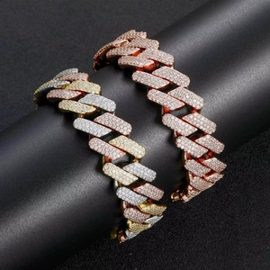 MATHALLA Pulsera unisex de latón chapado en platino con circonita tricolor de 20 mm, estilo hip hop, modelo BESSL0316 - Product Image 6