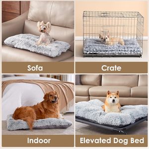 Washable Faux Fur Solid Rectangle Dog Bed <b>Crate</b> Kennel Pad Anti-Slip Pet Sleeping Mat Breathable Cooling All-Season M/L/XL Sizes - Product Image 5