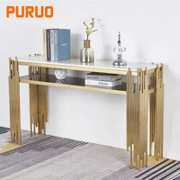 Table console moderne PURUO de haute qualité, luxueuse, pour l'entrée de la maison, en acier inoxydable, marbre, verre, or, à deux niveaux, meubles de salon