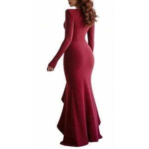 Women's Cutout Long Sleeve Maxi Slit Dress - Ruched Buckle Bodycon Formal Gown Dresses Fashion - Product Image 3