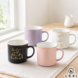 Taza de Café de Porcelana con Borde Dorado y Logotipo Personalizado, 400 ml, Diseño con Frase Inspiradora, Acabado Mate, Set Love What You Do Around Me - Product Image 3