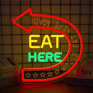 Letrero de Neón 'Come Aquí', Letrero Luminoso 'Comería Aquí Otra Vez', Letreros de Cocina, Decoración de Pared, Letrero LED de Comida para Restaurante - Product Image 1