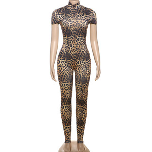 Women Hipster Short Sleeve Backless Rompers <strong>Leopard</strong> Print Jumpsuits - Product Image 5