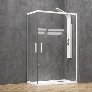 Kamalu-Cabina de ducha de doble corredera, color blanco mate, 80x90, de primera calidad - Product Image 1