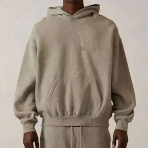 Sweat-shirt à capuche oversize pour homme en molleton de coton 380 g/m², gris clair, uni, de qualité supérieure, lourd, directement de l'usine - Product Image 5