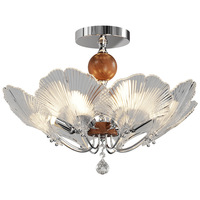 Lustre LED moderne en cuivre et verre, style antique français, à pétales, changeant de trois couleurs, 58 cm, pour bureau, salle à manger et chambre à coucher