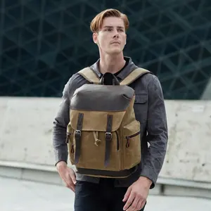 Nerlion Custom Color Tag Logo Printing Vintage Rucksack Back Pack Outdoor Travel Laptop Men Waxed Blank Canvas Backpack